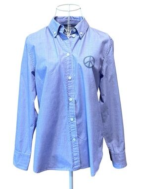 J.Crew Oxford Button Down Shirt Light Blue Peace Sign Embroidery Size 8